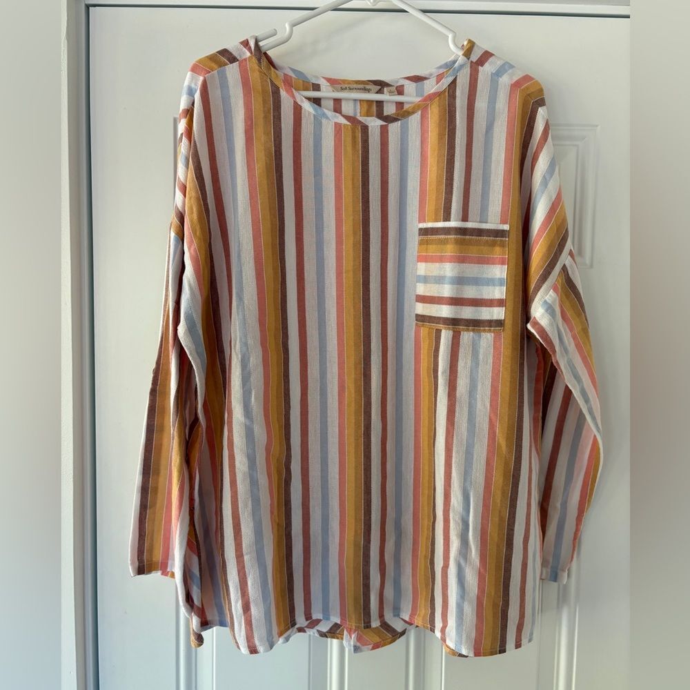 Soft Surroundings ‘Enyo’ Multi Striped Cotton/Tencel Long Sleeve Tunic large - Picture 2 of 13